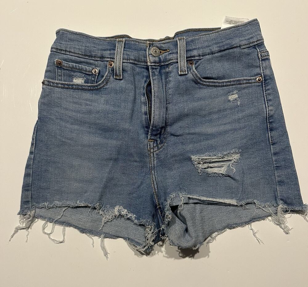 Levi's High Rise Cut Off Denim Shorts Blue Women 5-Pocket Button Accent Size 29